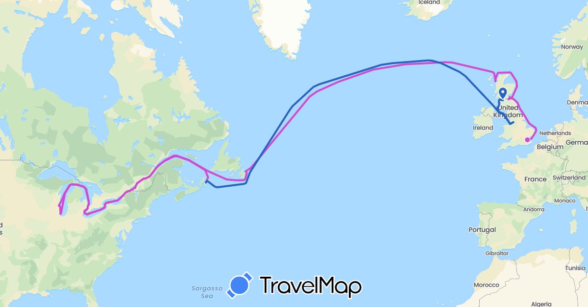 TravelMap itinerary: driving, mar-mai 1941, mai-jun 1941 in Canada, United Kingdom (Europe, North America)