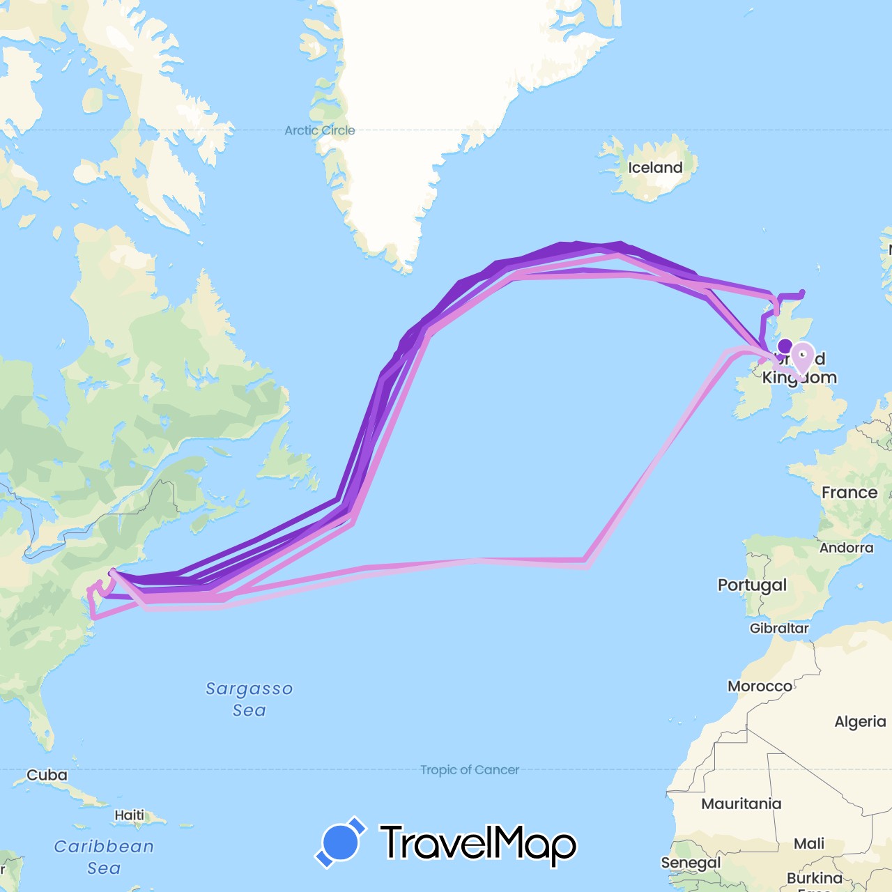 TravelMap itinerary: driving, mai-aug 1943, aug-okt 1943, okt-des 1943, des 1943-jan 1944 in United Kingdom, United States (Europe, North America)